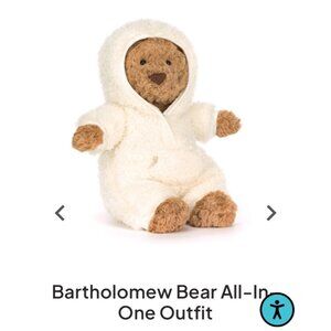 Jellycat Teddy Bear In White Fuzzy Hooded Outfit Plush Toy 10 Inches